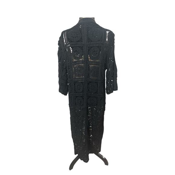 Black crochet full length tie front sweater-One  Size- NWT - Picture 2 of 5